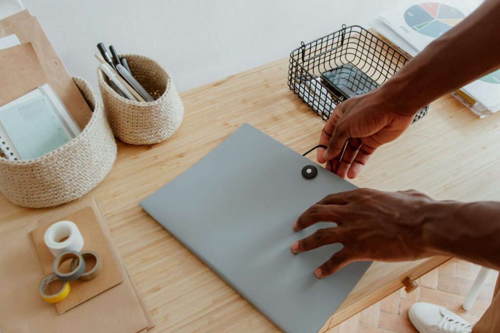 organized desk with apps