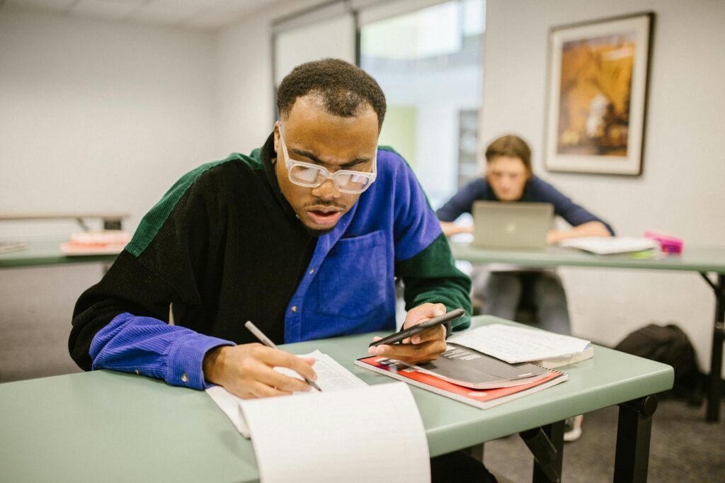 student studying at desk