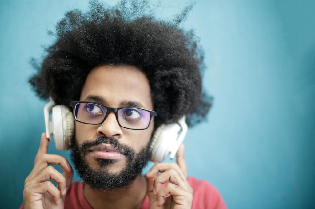 person listening to finance podcast